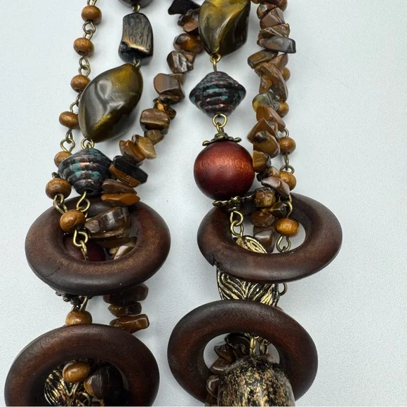 Vintage Rustic Boho Cross Statement Necklace Tiger Eye - Picture 12 of 15